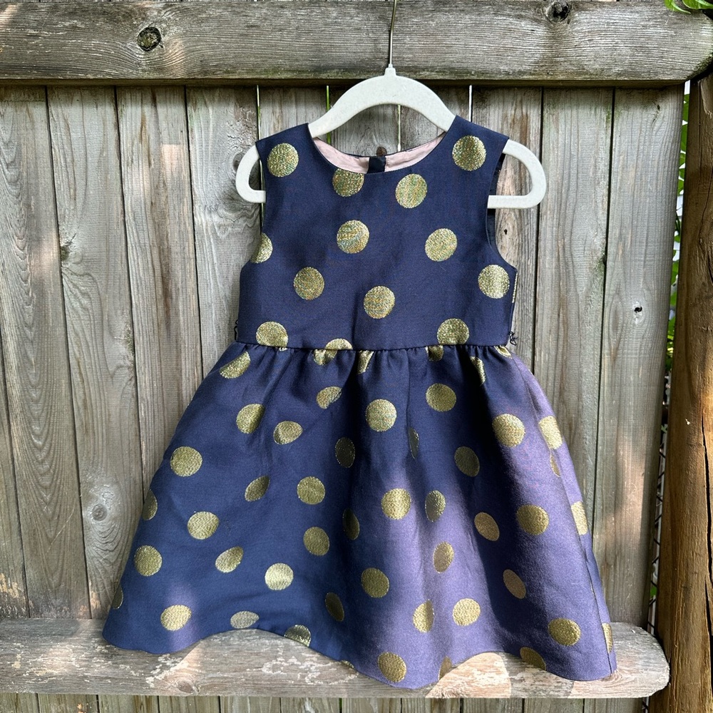 Mini Boden Navy and Gold Dress Sz. 2-3Y EUC 2T 3T Special Occasion